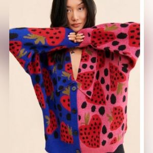 Farm Rio Colorful Strawberry Patterned Sweater SMALL